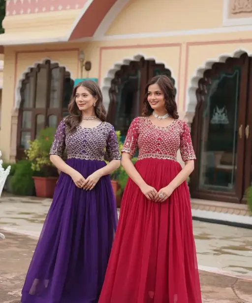 Blooming Georgette With Zari Sequence Work Gown