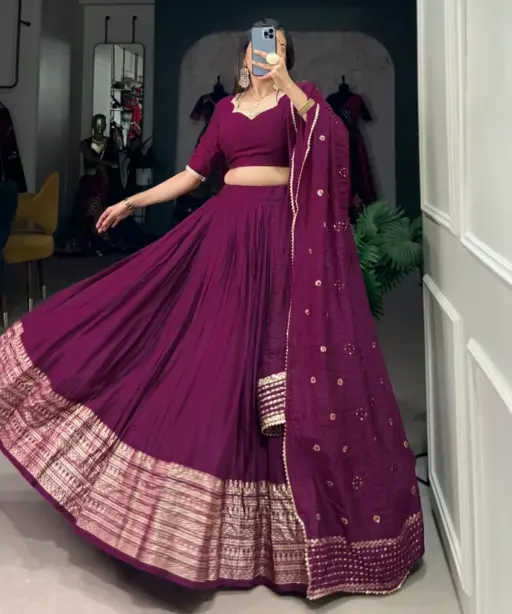 Bridesmaid Simple Plain Lehenga Choli Navratri
