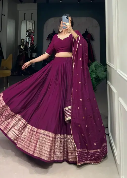 Bridesmaid Simple Plain Lehenga Choli Navratri