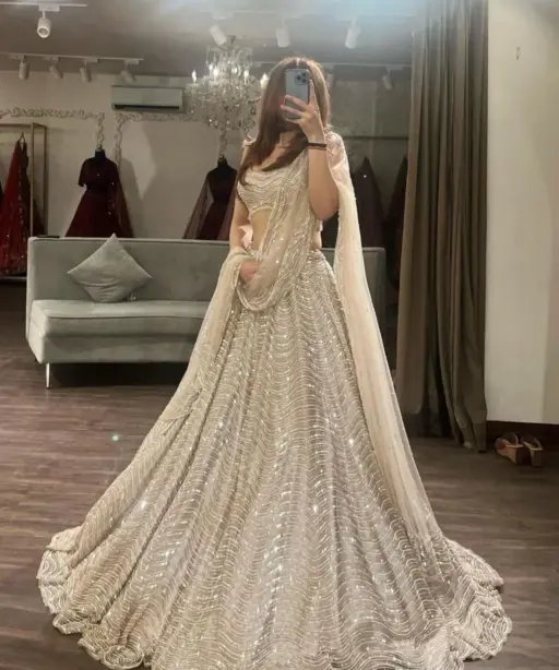 Creme Designer Party Wear Lehenga Choli