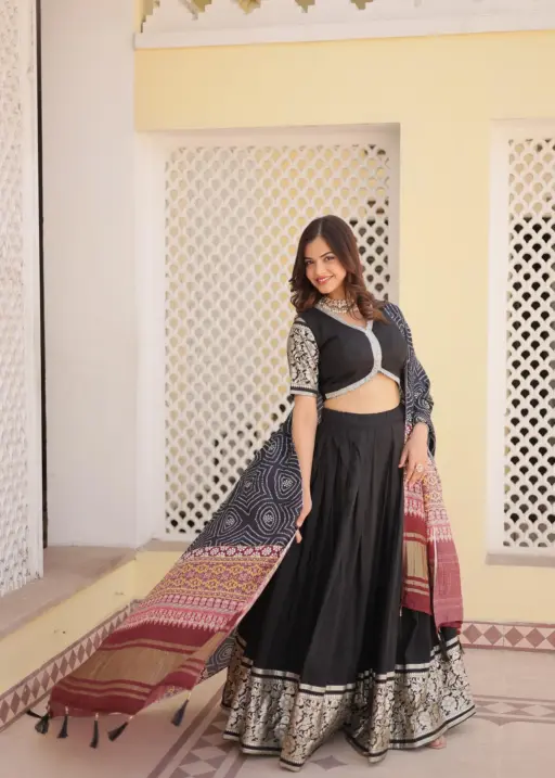 Designer Gaji Silk Chaniya Choli With Printed Dupatta