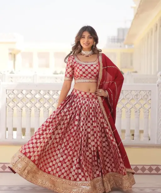 Designer Jacquard With Heavy Border Work Ethnic Lehenga Choli