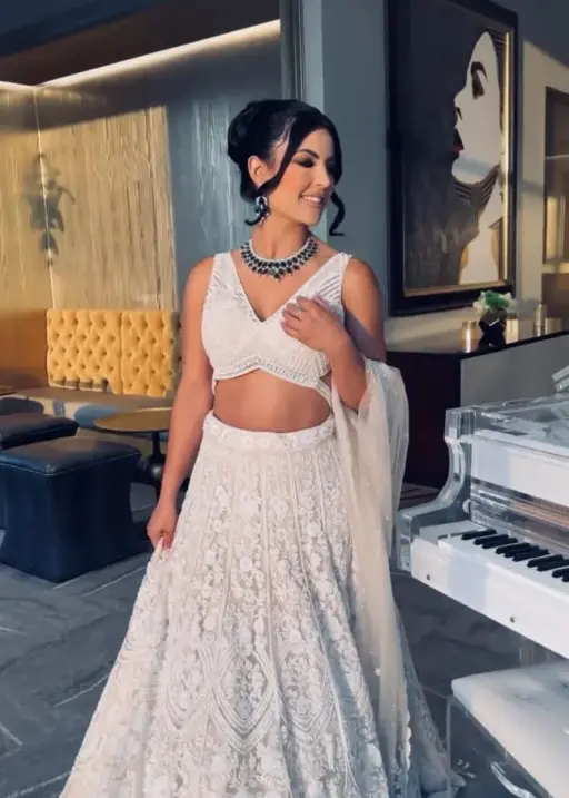 Designer White Heavy Embroidery Sequence Work Replica Lehenga Choli