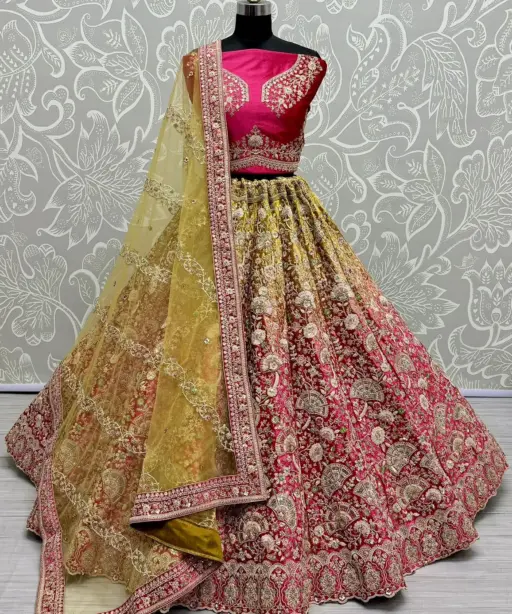 Exclusive color Shade and Padded Velvet Designer Wedding wear Lehenga Choli