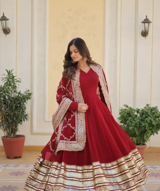 Faux Georgette Heavy Border Work Designer Wholesale Gown