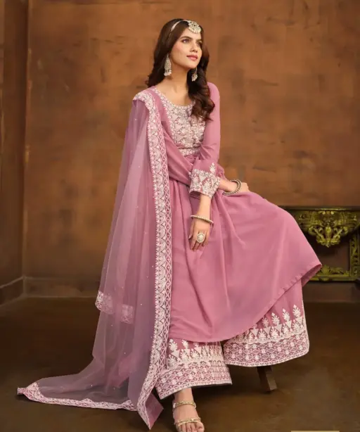 Faux Georgette With White Embroidery Wedding Wear Ethnic Salwar Suit