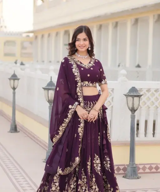 Festive Sequins Lehenga Choli Purple Color With Heavy Embroidery