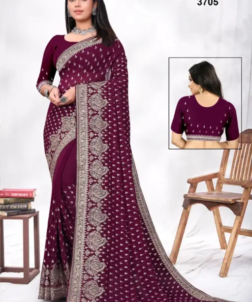 Festive Wear Saree Georgette With Zari Embroidery