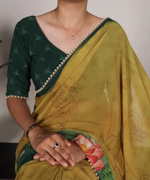 Festivr Wear Printed Saree With Pearl Lace 7012