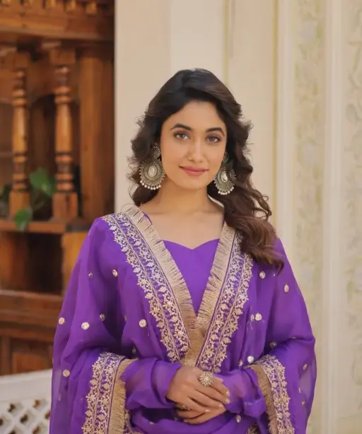Heavy Dupatta With Plain Gown Designer Ethnic Suit