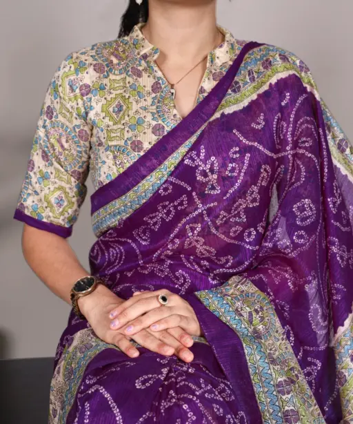 Madhubani Bandhej Printed Designer Ethnic Saree