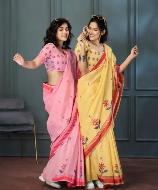 Party Wear Handloom Linen Fancy Saree