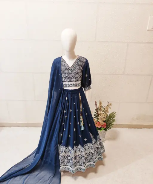 Trending Sequence Embroidery Work Stitched Kids Wear Lahenga Choli