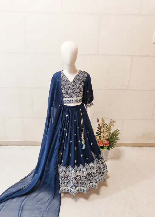 Trending Sequence Embroidery Work Stitched Kids Wear Lahenga Choli