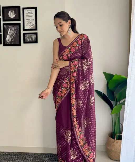 Vintage Georgette Wedding Wear Saree With Embroidery Work