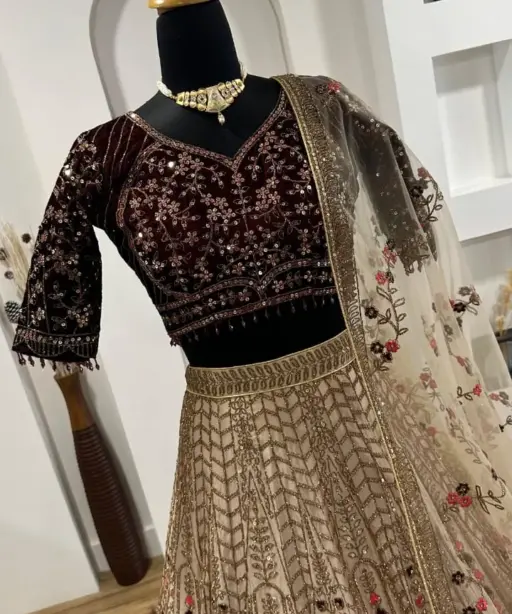 Wedding Wear Velvet Lehenga Choli With Heavy Work