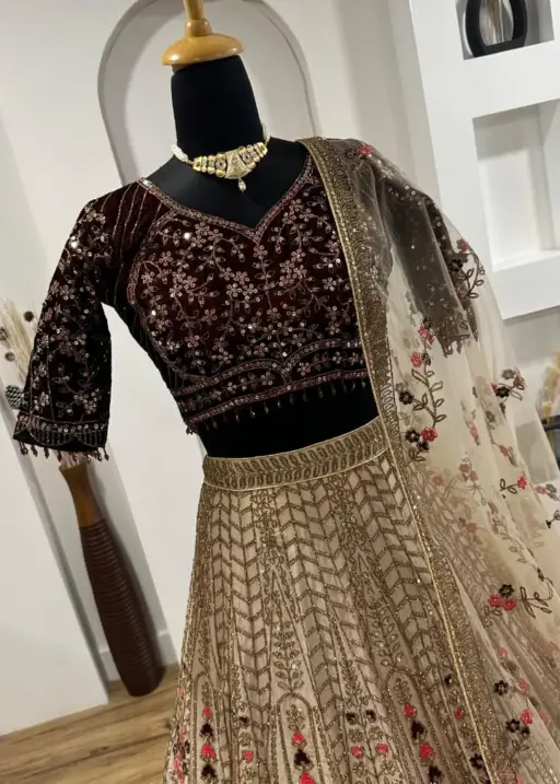 Wedding Wear Velvet Lehenga Choli With Heavy Work