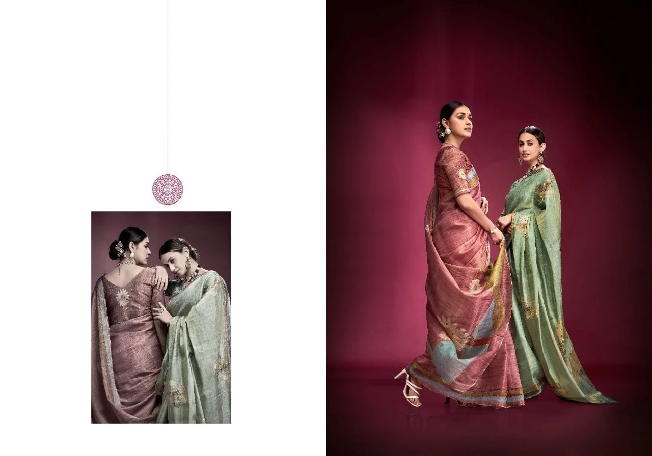 Tusser Silk Handwork Ethnic Saree Kala Jamun Dazzling - Image 2