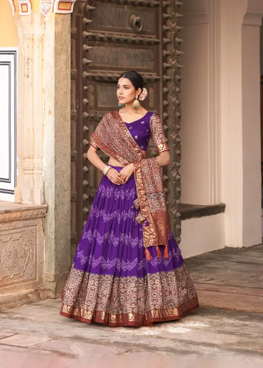 Ajarakh Printed Ethnic Lehenga Choli With Foil Print And Work Renuka