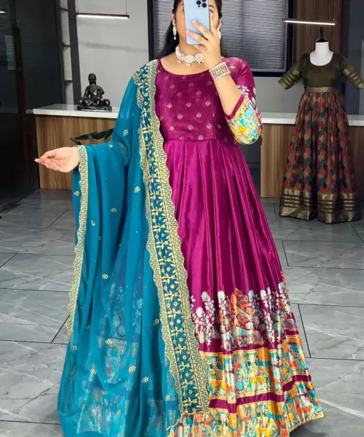 Kalamkari Gown Collection Dola Silk