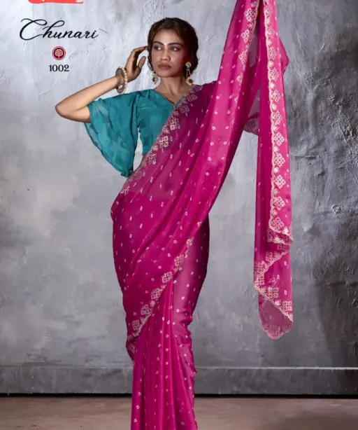 New Chiffon Saree With Cut Work Border  Stavan Chunari