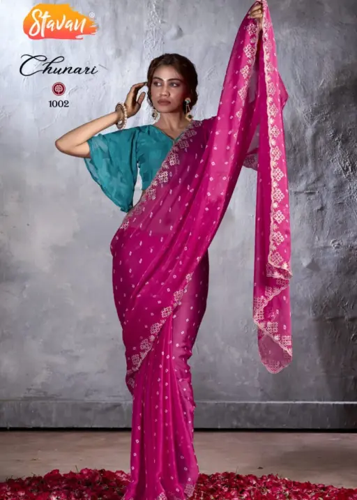 New Chiffon Saree With Cut Work Border  Stavan Chunari