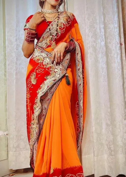 Bandhej Gotta Patti Work Ethnic Saree