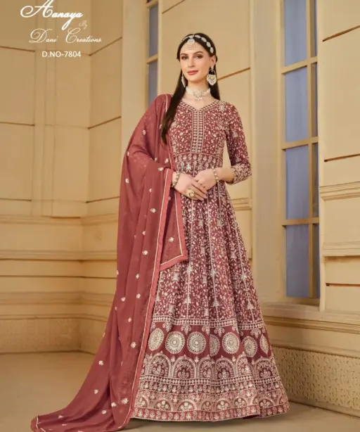 Heavy Embroidery Faux Georgette Anarkali Suit Festive Wear Aanaya Vol-178