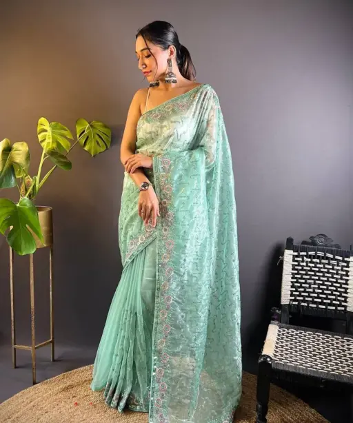 Designer Net Embroidery Party Wear Light Shaded Saree 3131