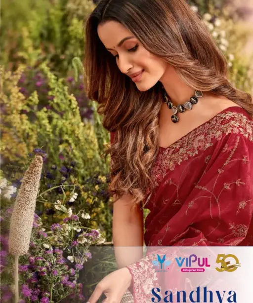 Designer Wedding Silk Embroidery Sarees Vipul Sandhya