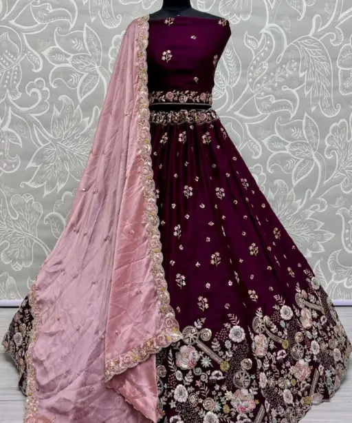 Flower and Dandelion Embroidery Wedding Wear Lehenga Choli
