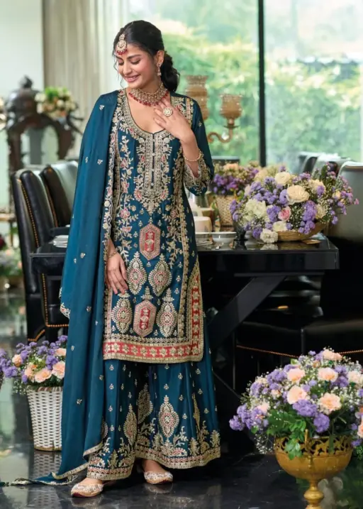 Heavy Chinon Dark Shade Designer Readymade Salwar  Suit Eba Mehar