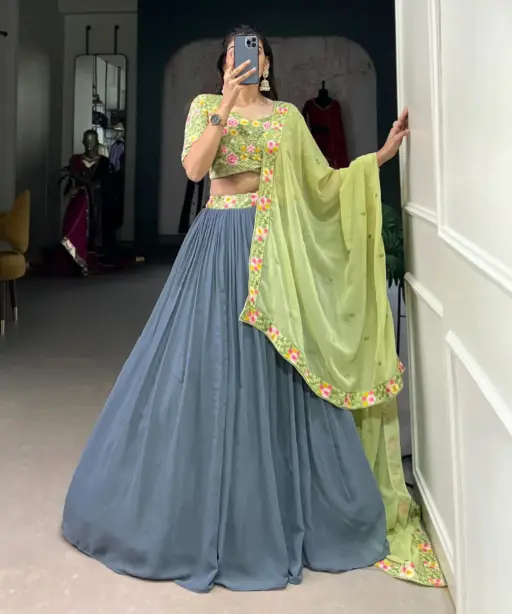 Radiant Color Grey Lehenga Choli Wedding Wear