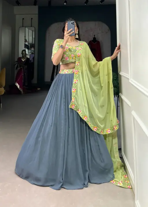 Radiant Color Grey Lehenga Choli Wedding Wear