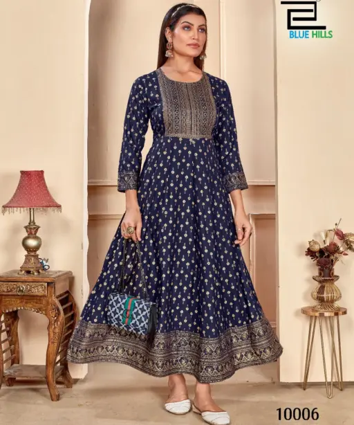 Rayon Printed Kurti Gown Office Wear