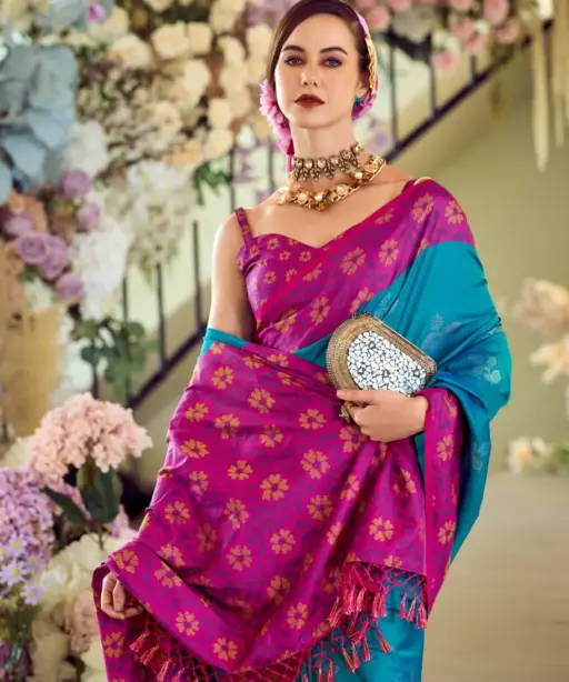 Soft Silk Saree With Ikkat Border Party Wear Silk Saree