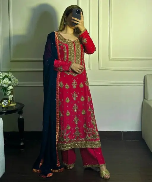 Trending Velvet Kurti Heavy Embroidery Work hk1639