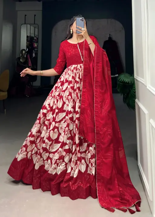 Tussar Silk Floral Printed Gown