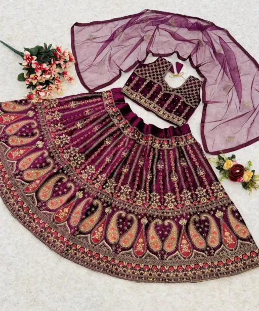 Velvet Kids Lehenga Choli For Wedding Wear