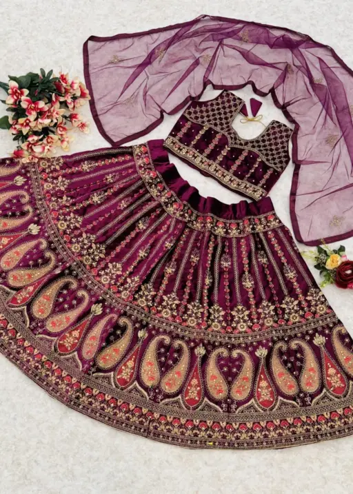 Velvet Kids Lehenga Choli For Wedding Wear