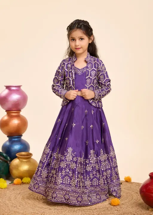Wedding Wear Kids Lehenga Choli With Koti Style