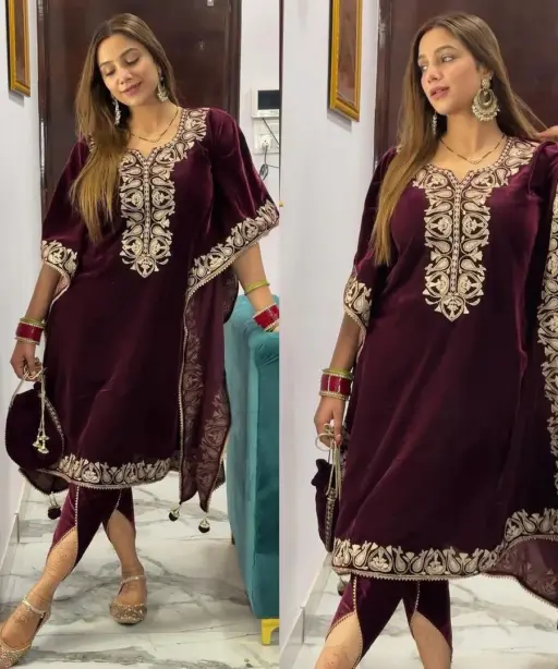 Winter Wear Kaftan Style Suit With Dhoti Viral Design  hk1679
