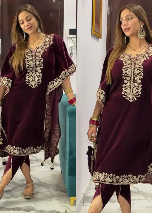 Winter Wear Kaftan Style Suit With Dhoti Viral Design  hk1679