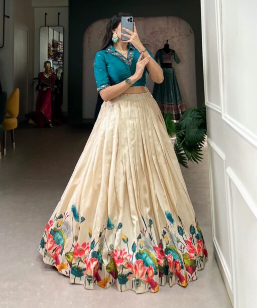 Tussar Silk Floral Designer Readymade Lehenga Choli