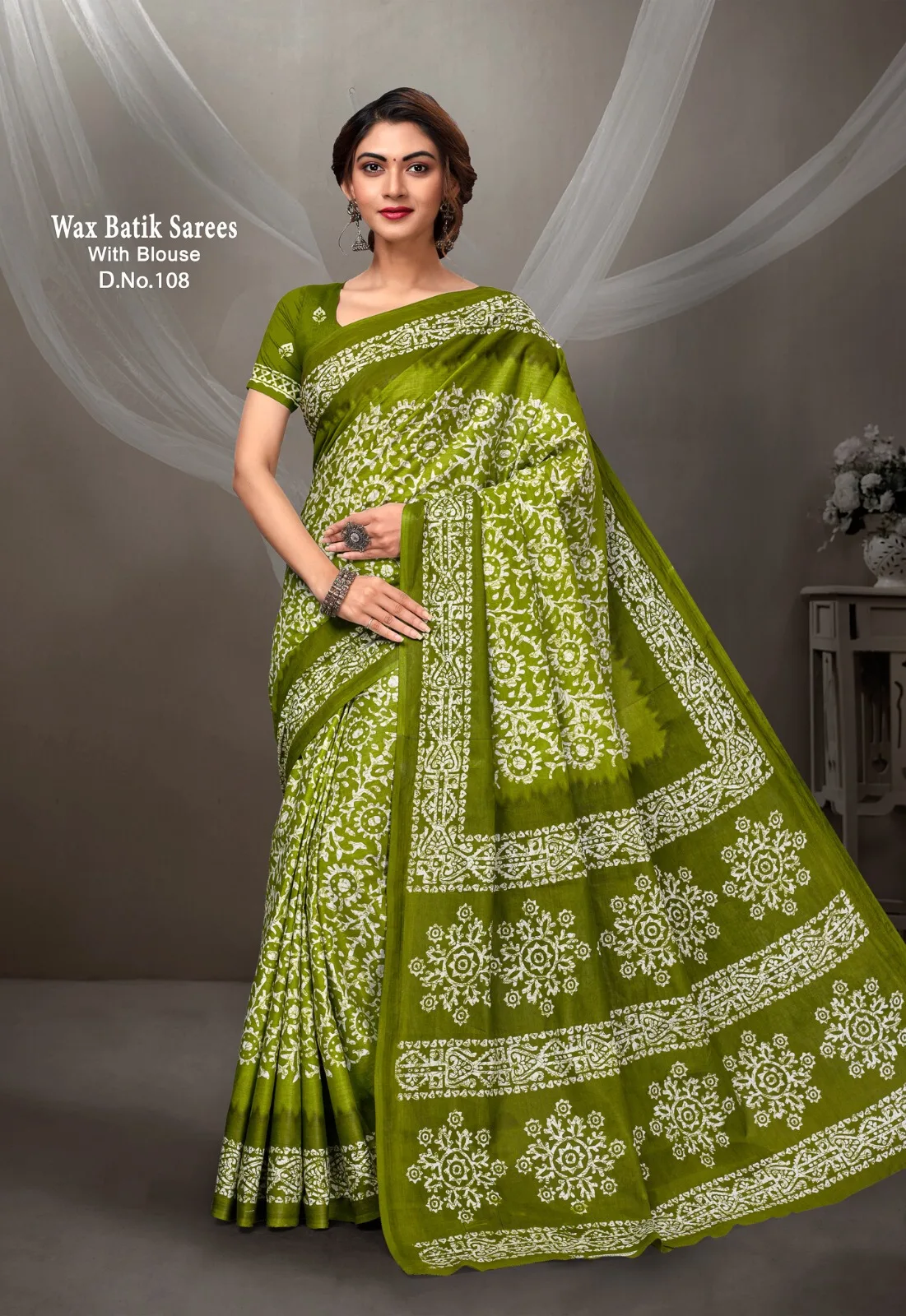 Malain Cotton Wax Batik Designer Saree - Image 2