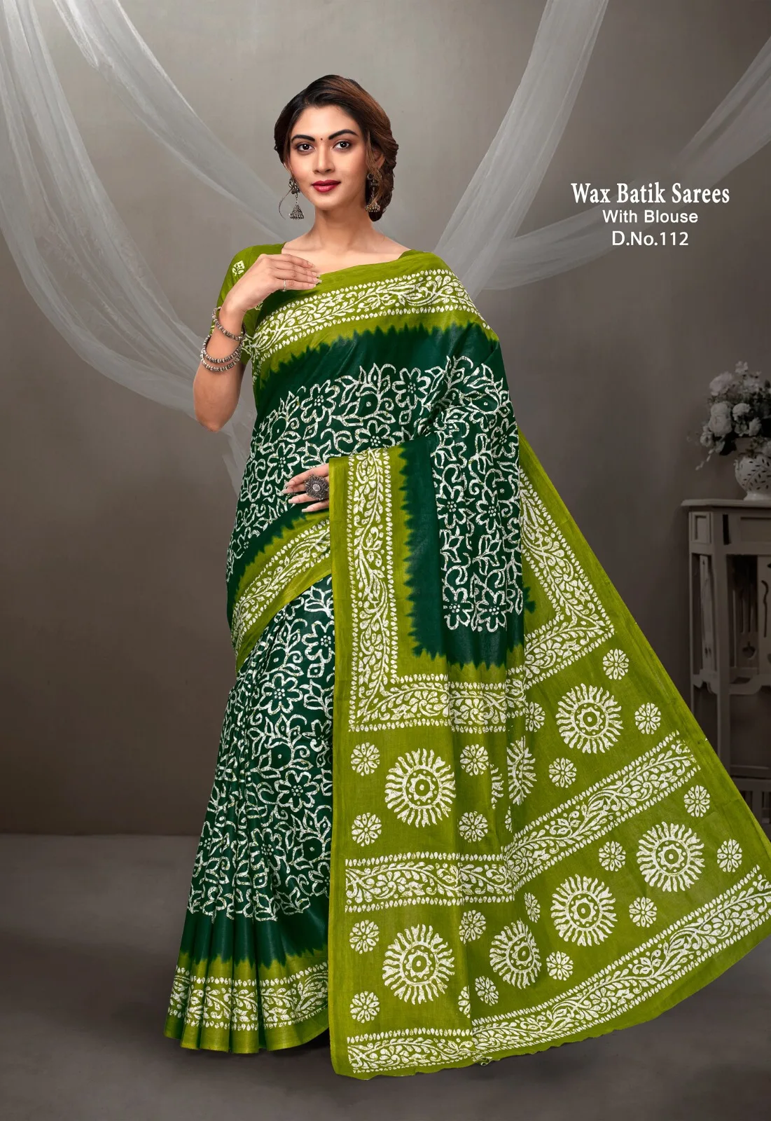 Malain Cotton Wax Batik Designer Saree - Image 3