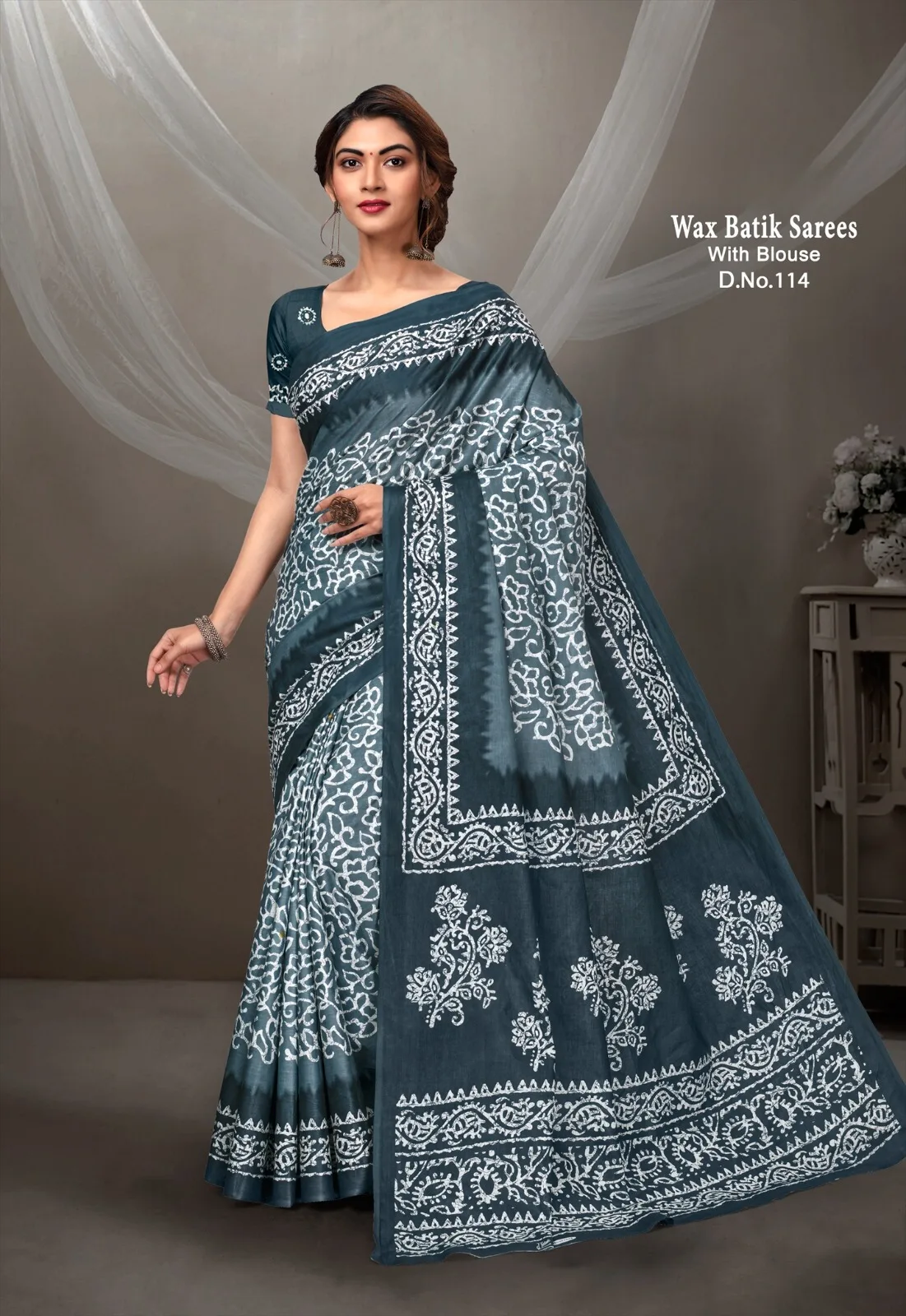 Malain Cotton Wax Batik Designer Saree - Image 7