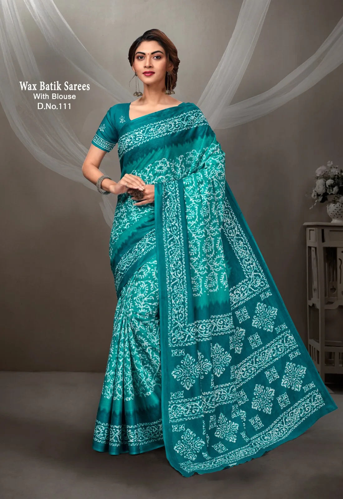 Malain Cotton Wax Batik Designer Saree - Image 6