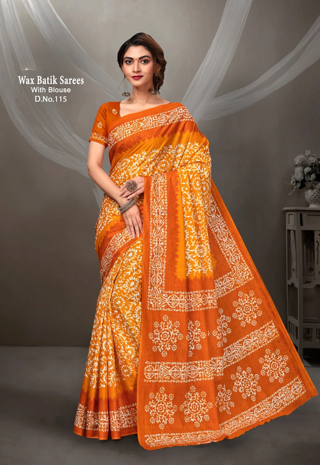 Malain Cotton Wax Batik Designer Saree - Image 5