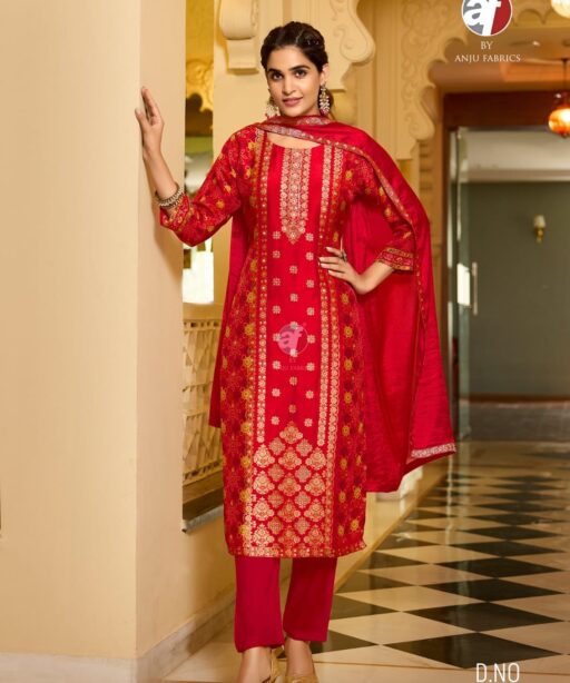 Anju Fabrics Design 3871 Bright Red Salwar Suit Set Readymade Wholesalers